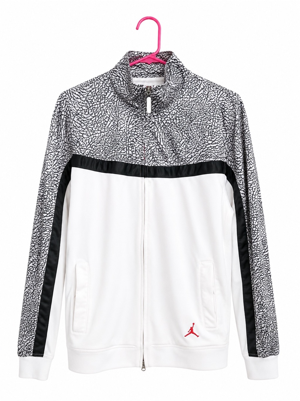 Men’s medium Jordan White Track Jacket with Black Patterned